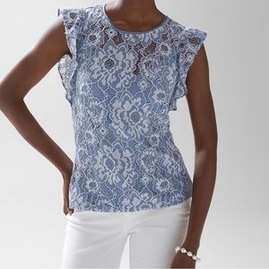 White House Black Market Sleeveless Lace top 4 Denim Blue